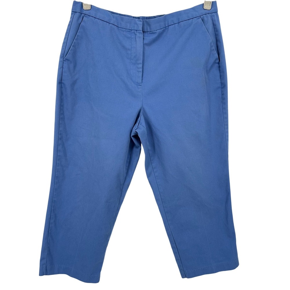Lands' End Womens Blue Cropped Casual Pants Size 14P‎ Petite Adjustable Waist